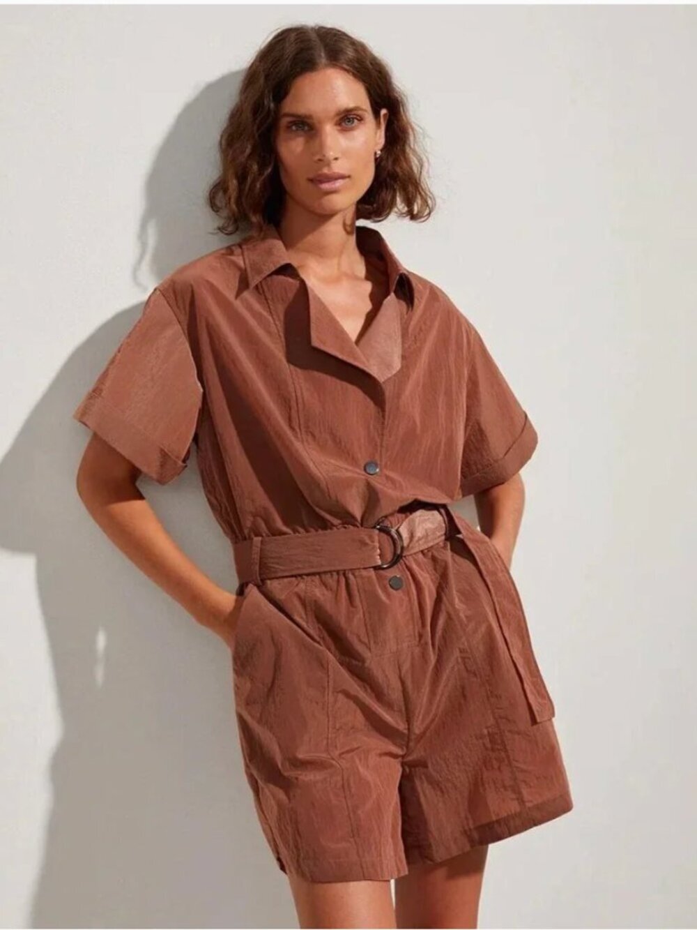 NWT Varley Belle Boxy Playsuit Romper Brown Shimmer Size S